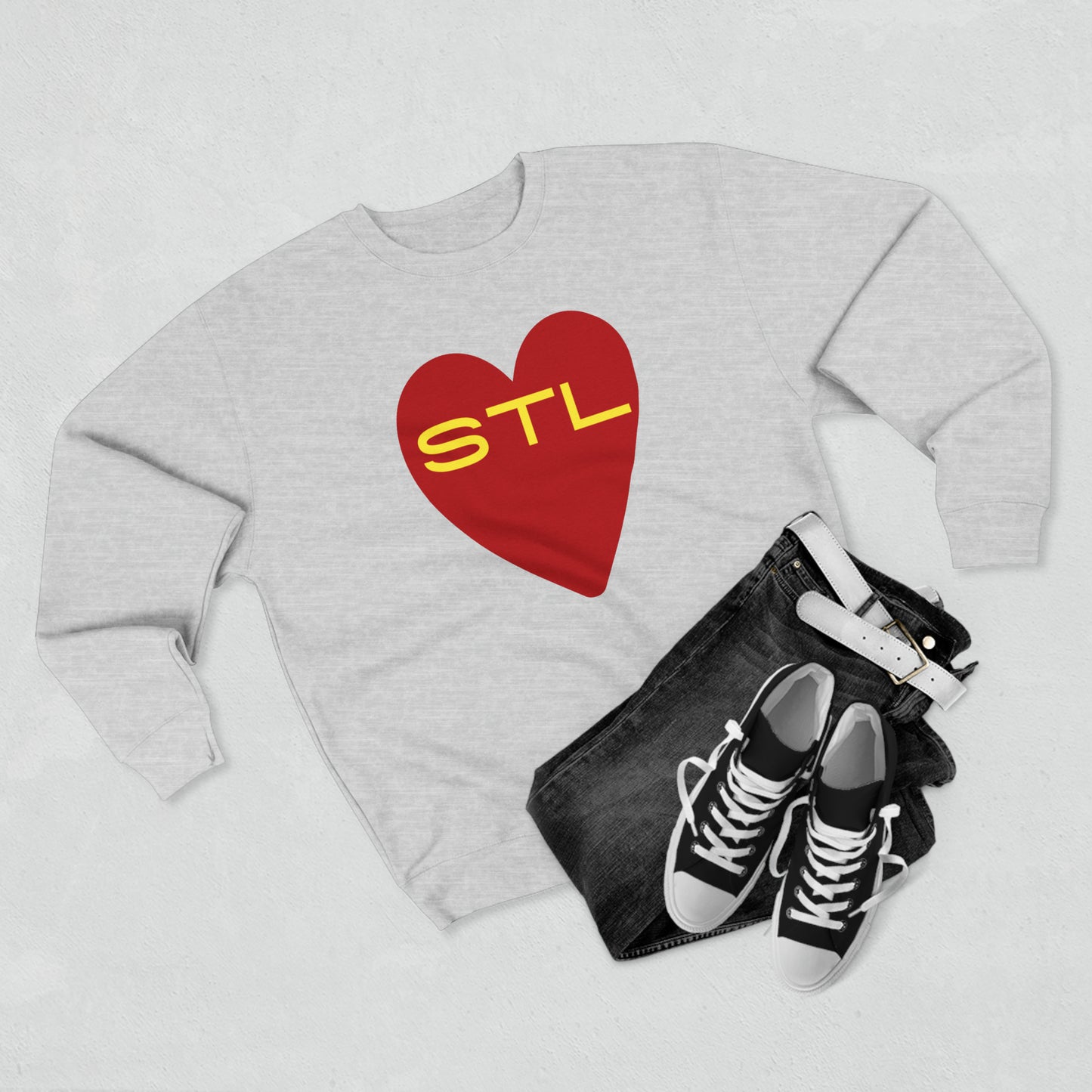 St Louis Baseball Fan "I Heart STL" Mens Womens Premium Crewneck Sweatshirt