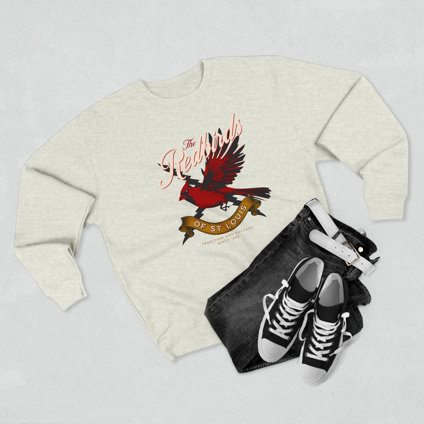 St Louis Baseball Fan "The Redbirds of St Louis" Womens Premium Crewneck Sweatshirt