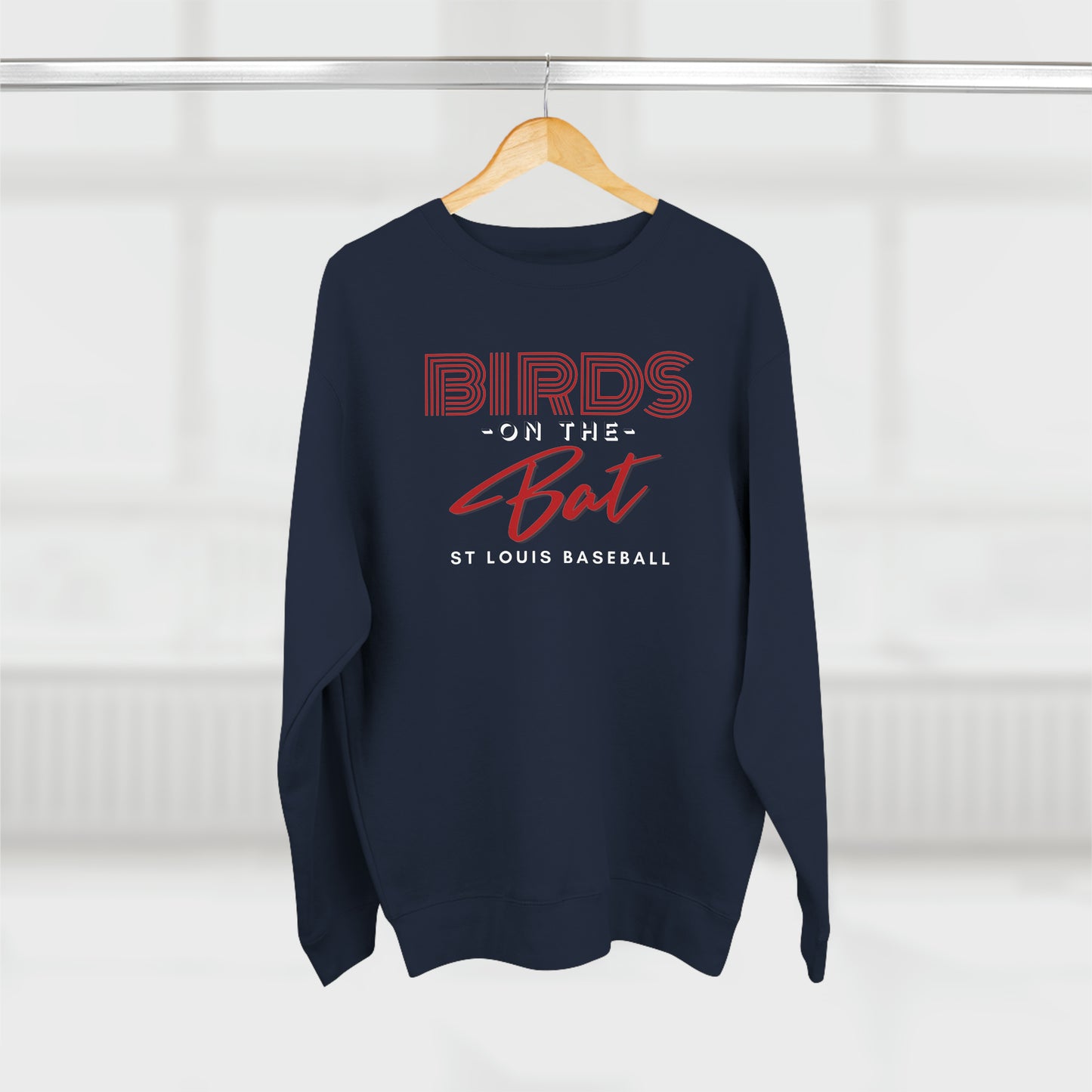 St Louis Baseball Fan "Birds on the Bat" Womens Premium Crewneck Sweatshirt