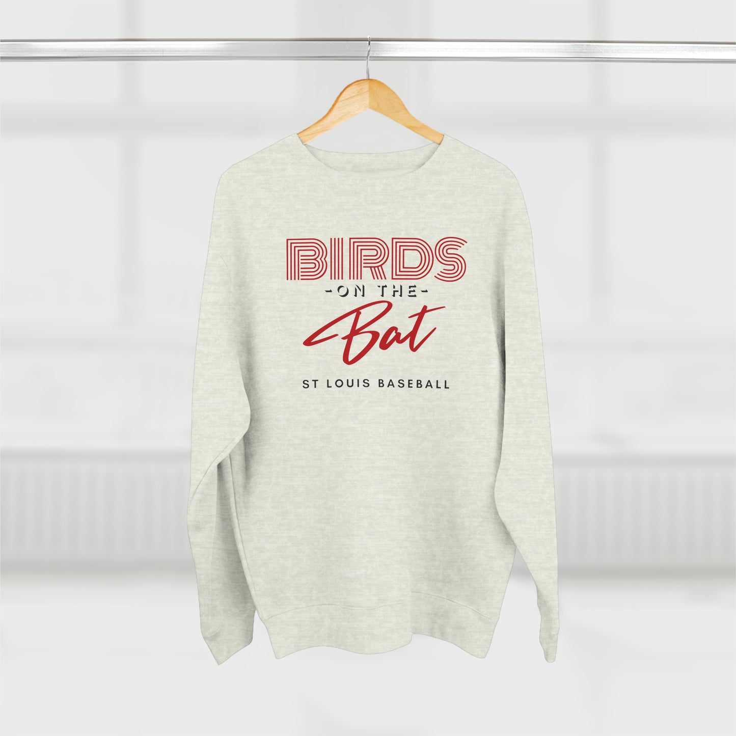 St Louis Baseball Fan "Birds on the Bat" Womens Premium Crewneck Sweatshirt