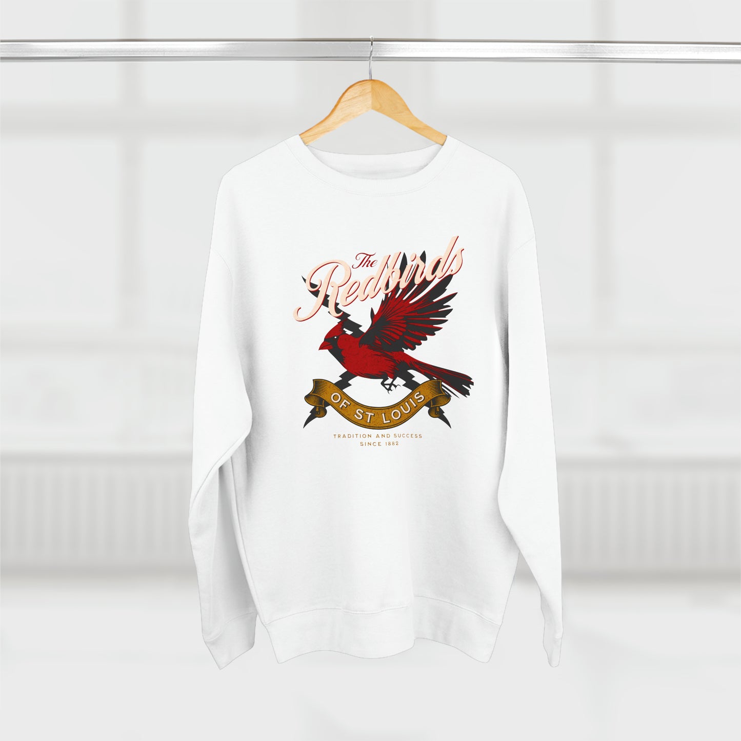 St Louis Baseball Fan "The Redbirds of St Louis" Womens Premium Crewneck Sweatshirt