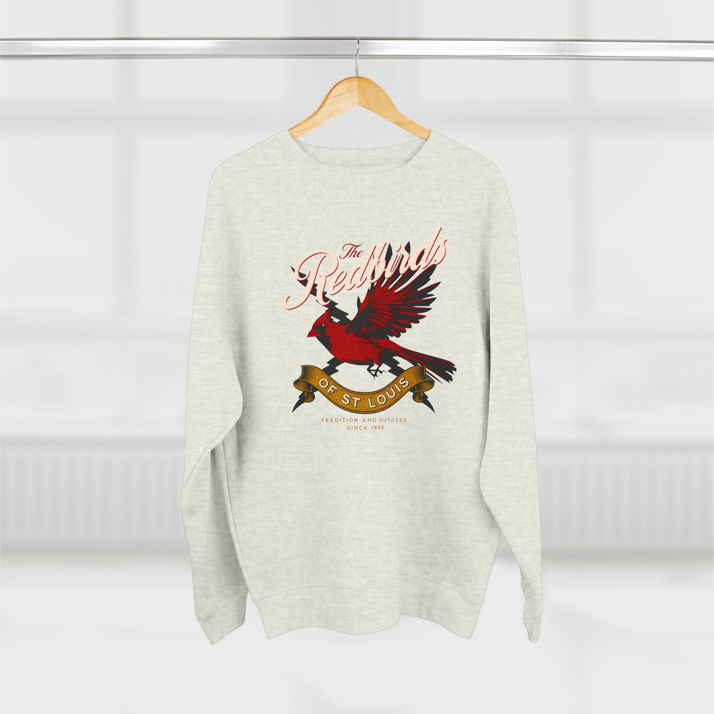 St Louis Baseball Fan "The Redbirds of St Louis" Womens Premium Crewneck Sweatshirt