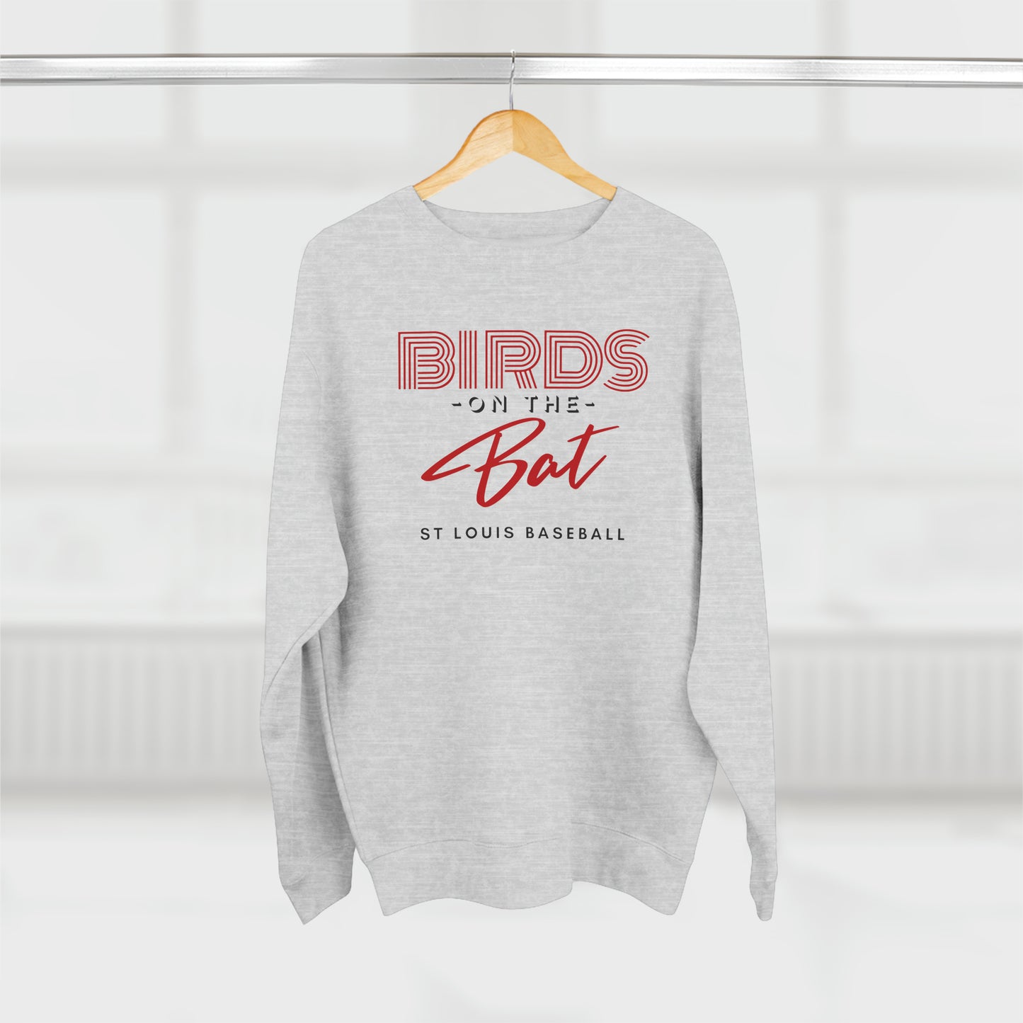 St Louis Baseball Fan "Birds on the Bat" Womens Premium Crewneck Sweatshirt