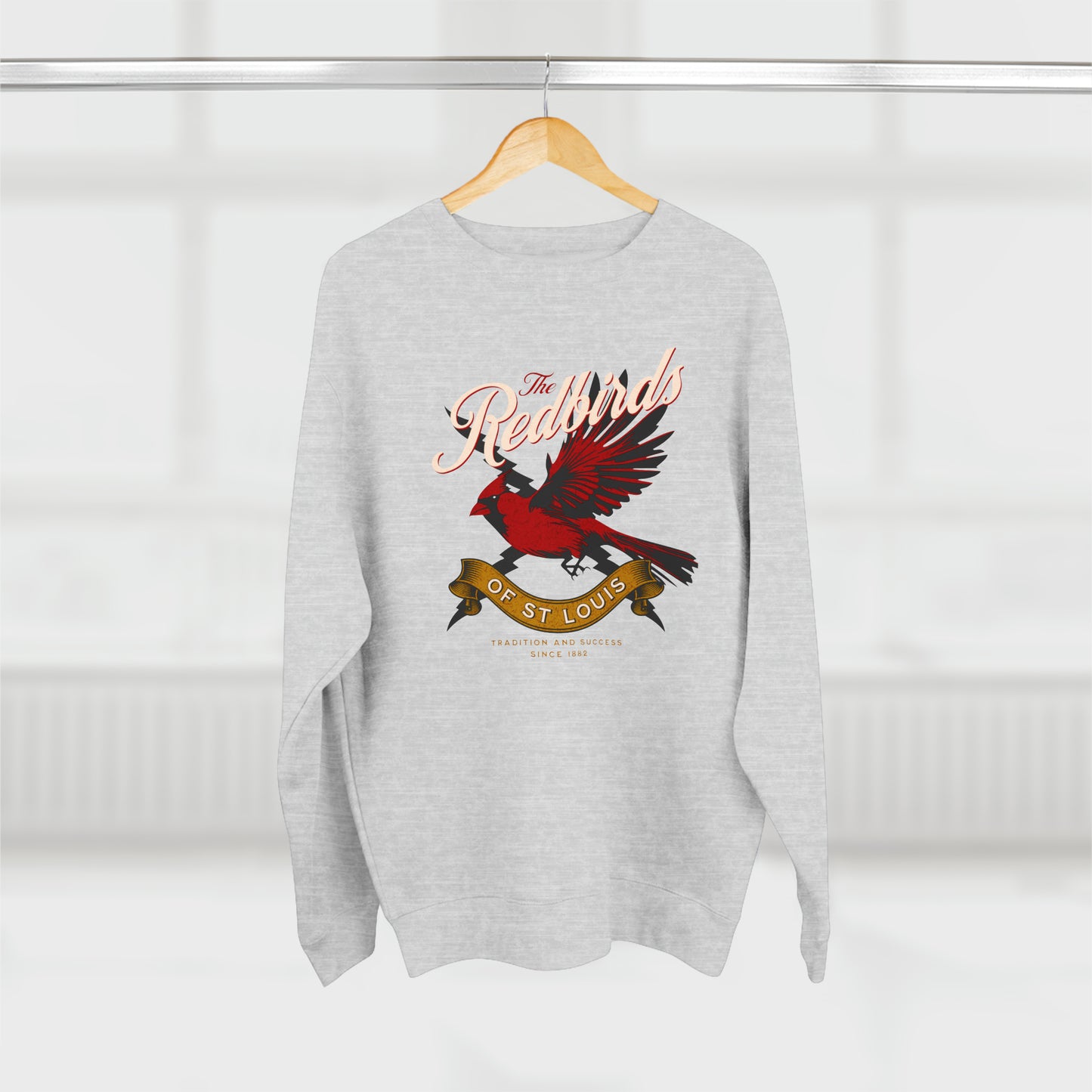 St Louis Baseball Fan "The Redbirds of St Louis" Womens Premium Crewneck Sweatshirt