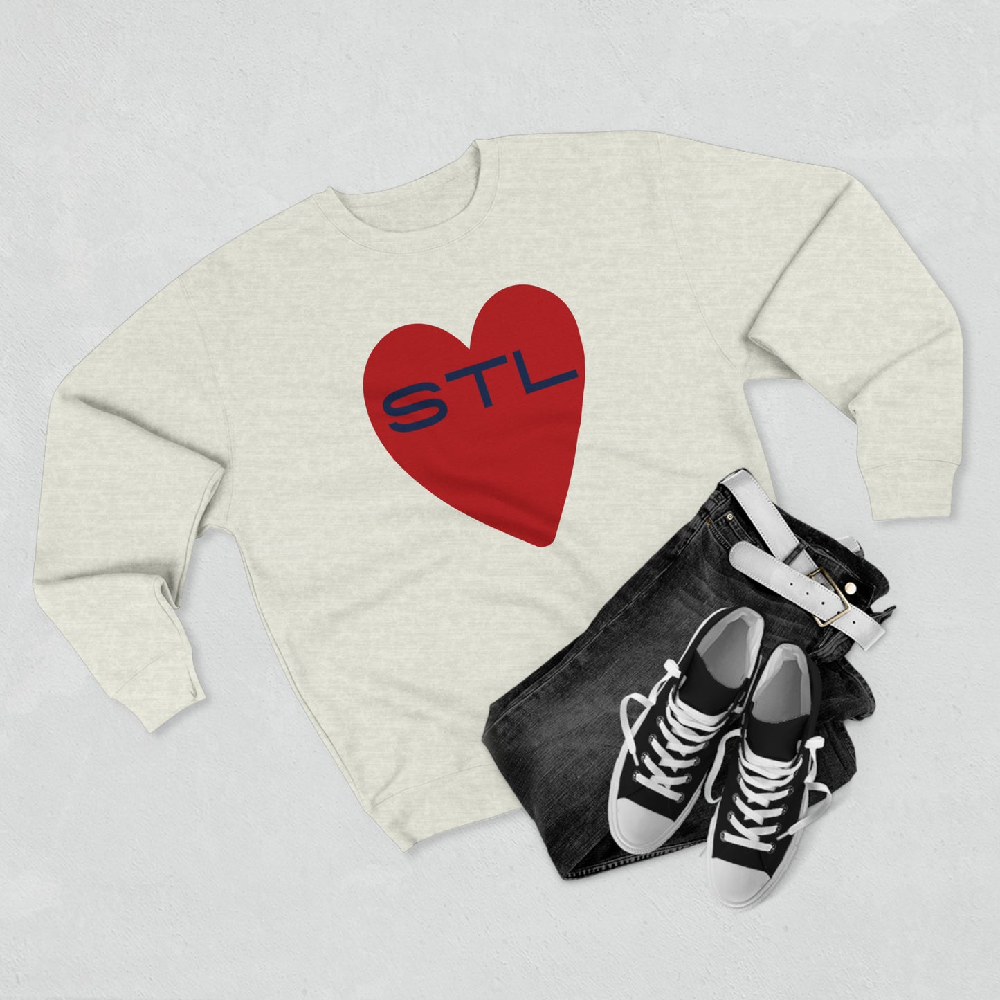 St Louis Baseball Fan "I Heart STL" Mens Womens Premium Crewneck Sweatshirt