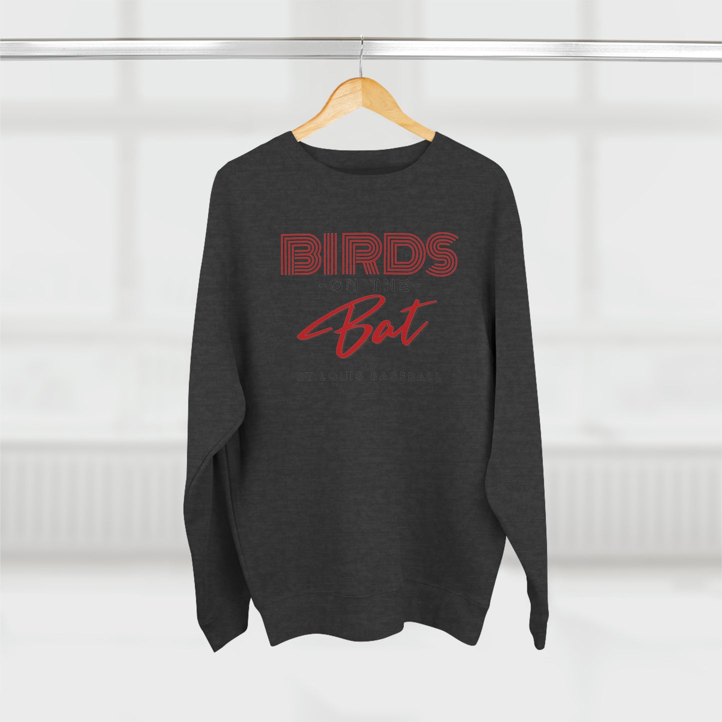 St Louis Baseball Fan "Birds on the Bat" Womens Premium Crewneck Sweatshirt