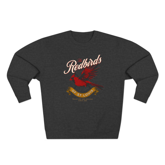 St Louis Baseball Fan "The Redbirds of St Louis" Womens Premium Crewneck Sweatshirt