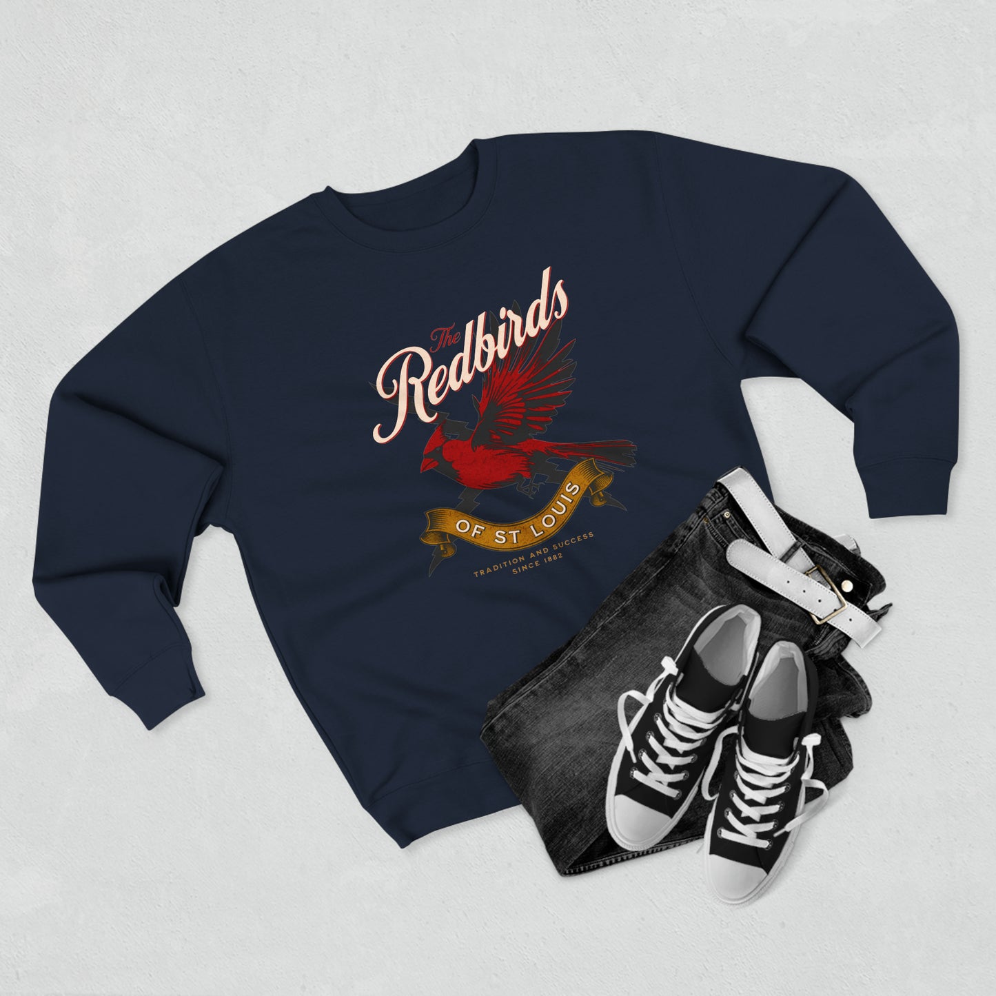 St Louis Baseball Fan "The Redbirds of St Louis" Womens Premium Crewneck Sweatshirt