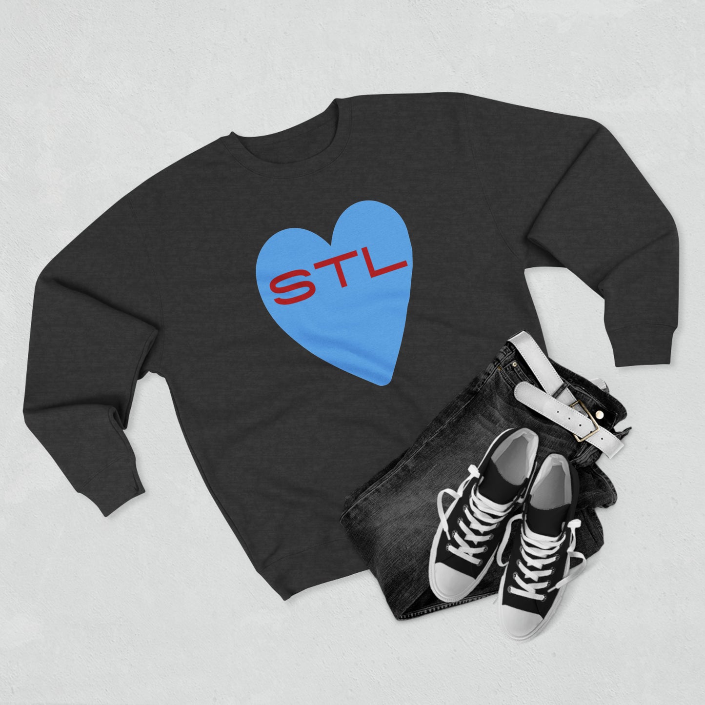 St Louis Baseball Fan "I Heart STL" Mens Womens Premium Crewneck Sweatshirt