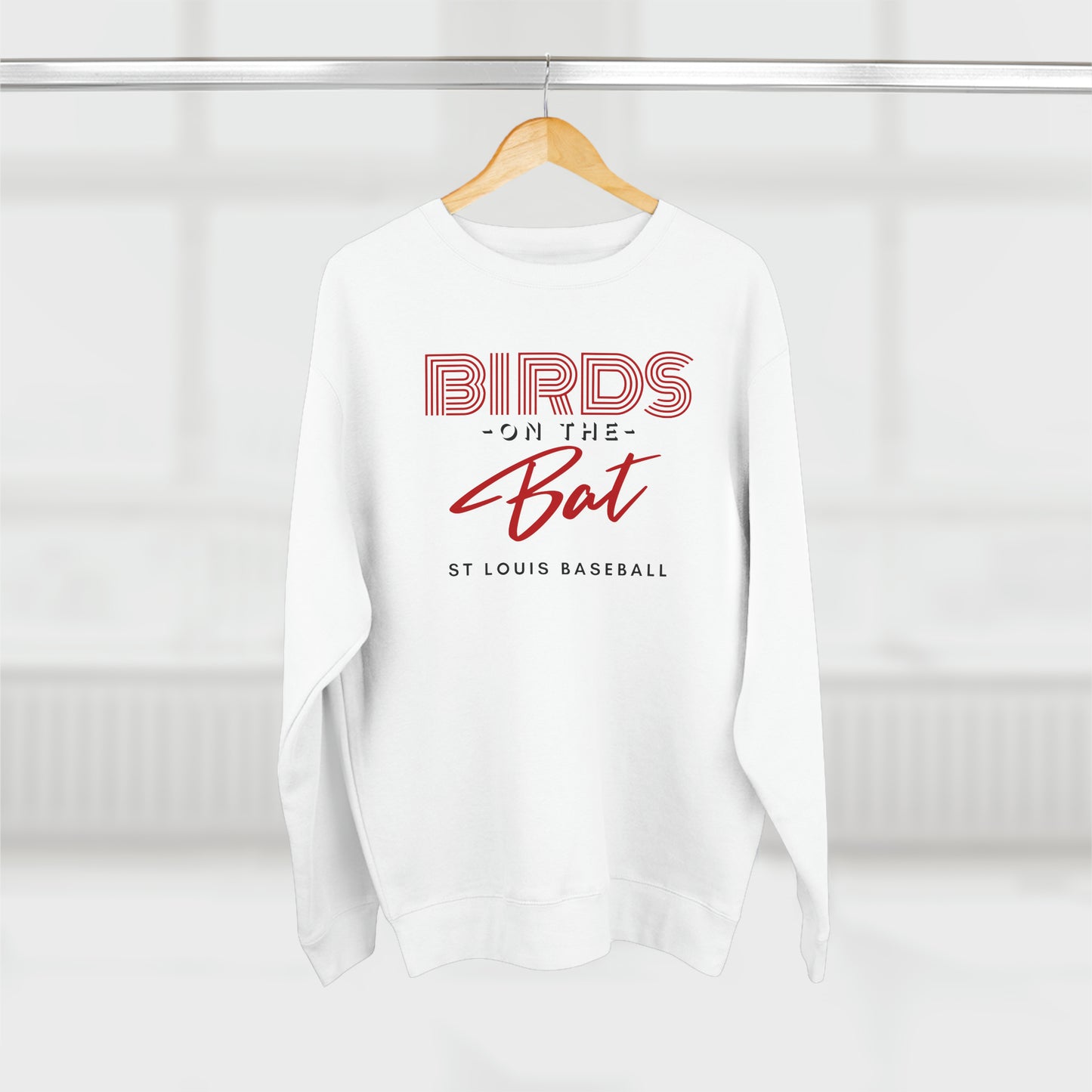 St Louis Baseball Fan "Birds on the Bat" Womens Premium Crewneck Sweatshirt