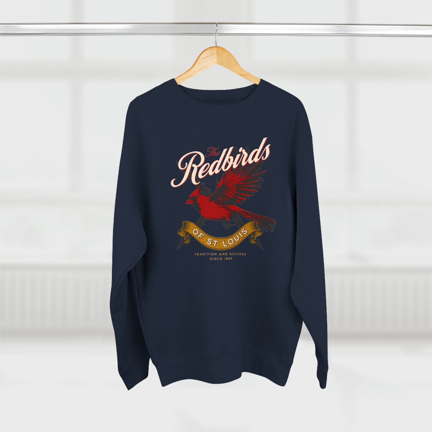 St Louis Baseball Fan "The Redbirds of St Louis" Womens Premium Crewneck Sweatshirt