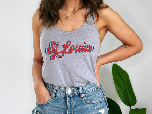 St Louis Red Vintage Script Womens Racerback Tank Top