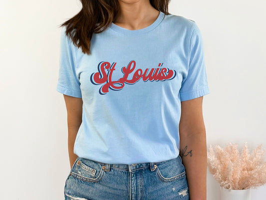 St Louis Red Vintage Script Womens Short Sleeve Tee