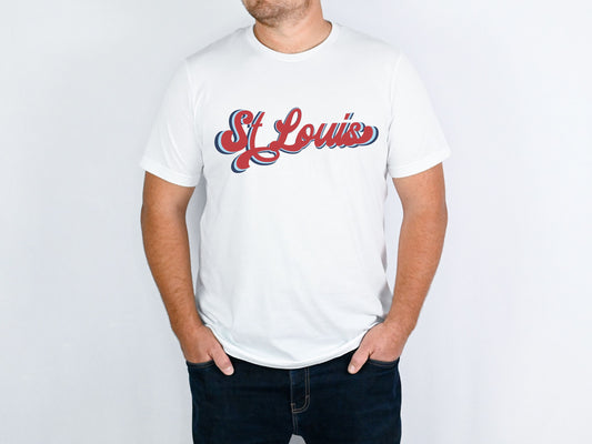 St Louis Red Vintage Script Mens Short Sleeve Tee