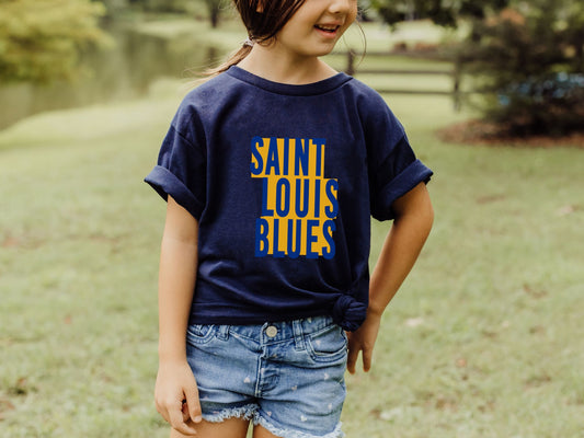 St Louis Hockey Block Text Kids Tee