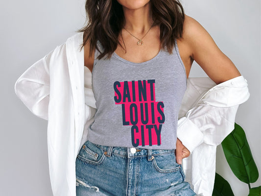 St Louis Soccer Block Text Womens Racerback Tank Top