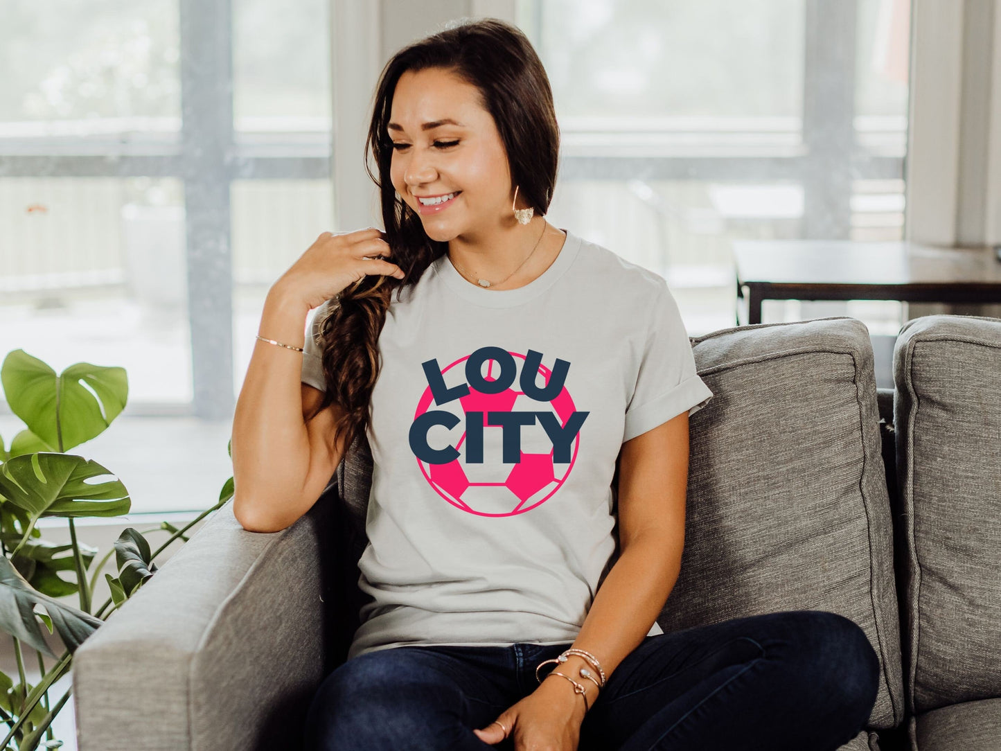 St Louis Soccer Fan "Lou City" Womens Tee, red and navy