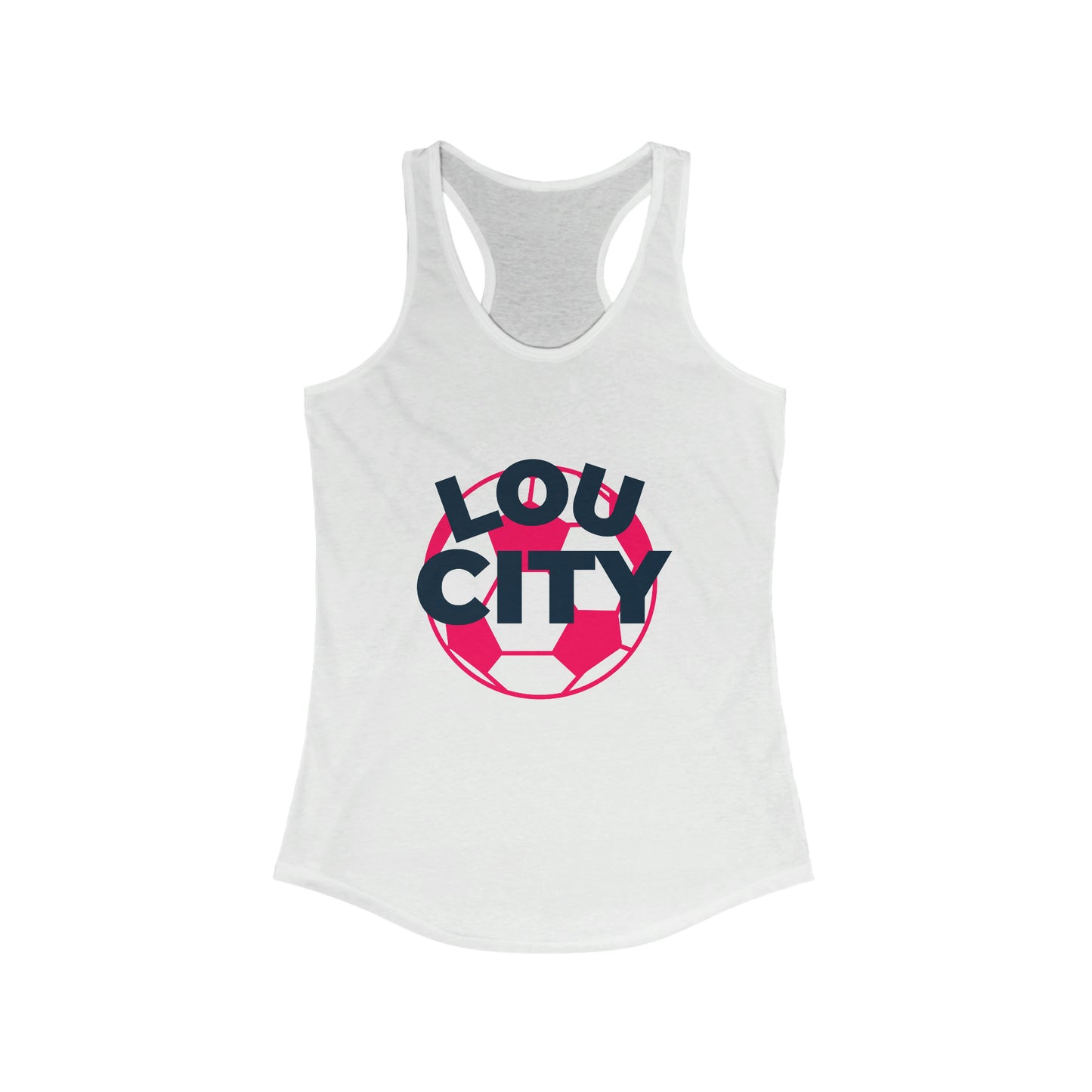 St Louis Soccer Fan "Lou City" Womens Racerback Tank Top, red and navy