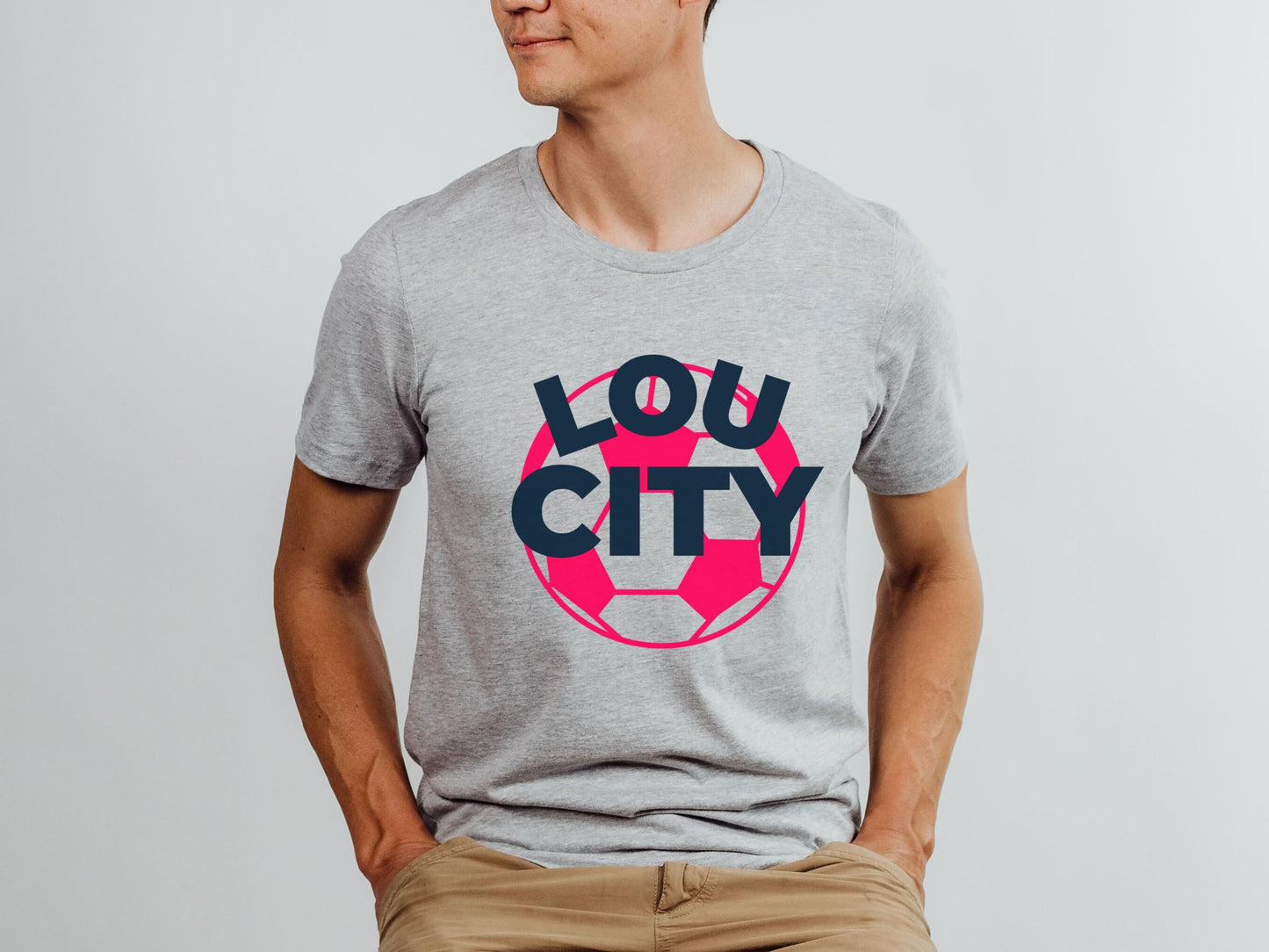 St Louis Soccer Fan "Lou City" Mens Tee, red and navy