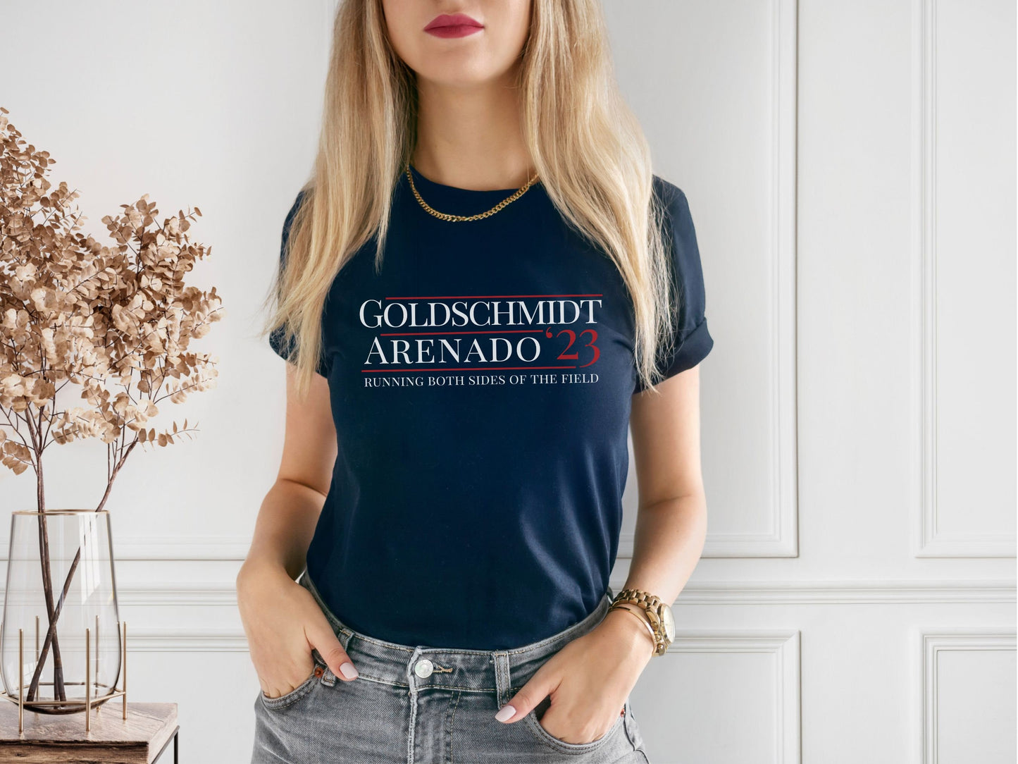 St Louis Baseball Players Goldschmidt Arenado 2023 "Running Mates" Womens Tee